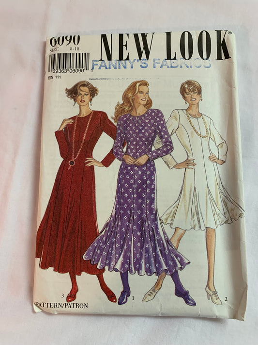 Simplicity New Look Sewing Pattern 6090 Misses' Dresses, Long/Short Sleeves, Zipper Back, 3 Variations, Two Lengths,Pleats, Size 8-18, Cut, 2007