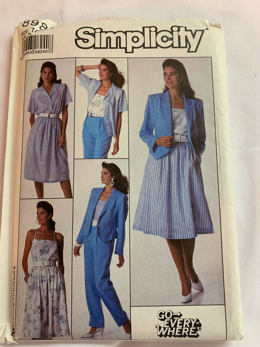 Simplicity Sewing Pattern 8981 Misses' Unlined Jacket, Skirt, Pants, Shirt, Camisole, Size 10, Cut, Vintage 1988