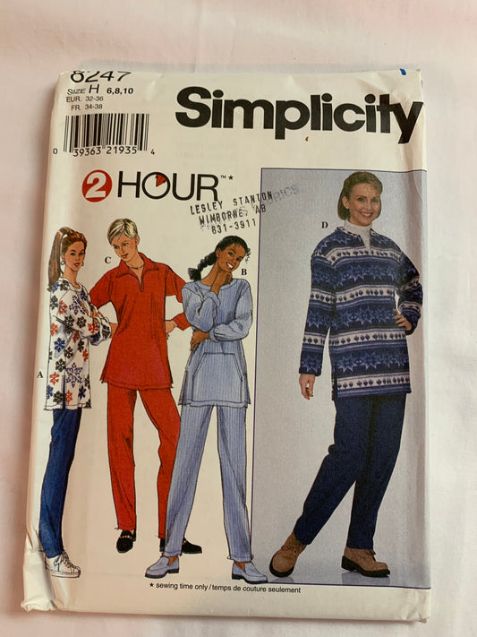 Simplicity Sewing Pattern 8247 Misses' Shirt, Pullover Top, Pants, Long Sleeves, Loose-Fitting, Elastic Waist, Size 6-10, Uncut, Vintage 1998