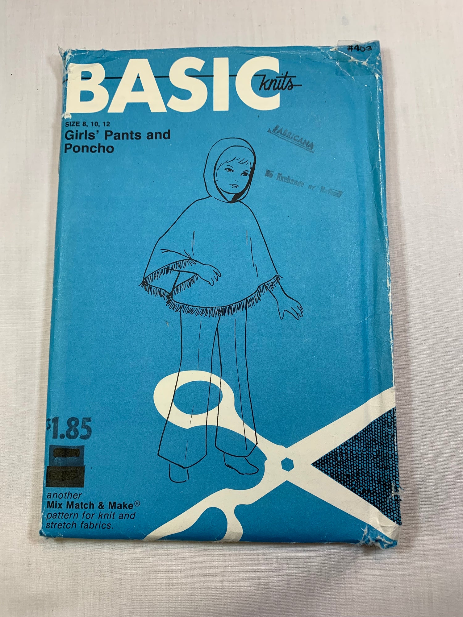 Basic Knits 403 Girls' Ponchos, Pants, Size 8-12, Uncut, Vintage 1970