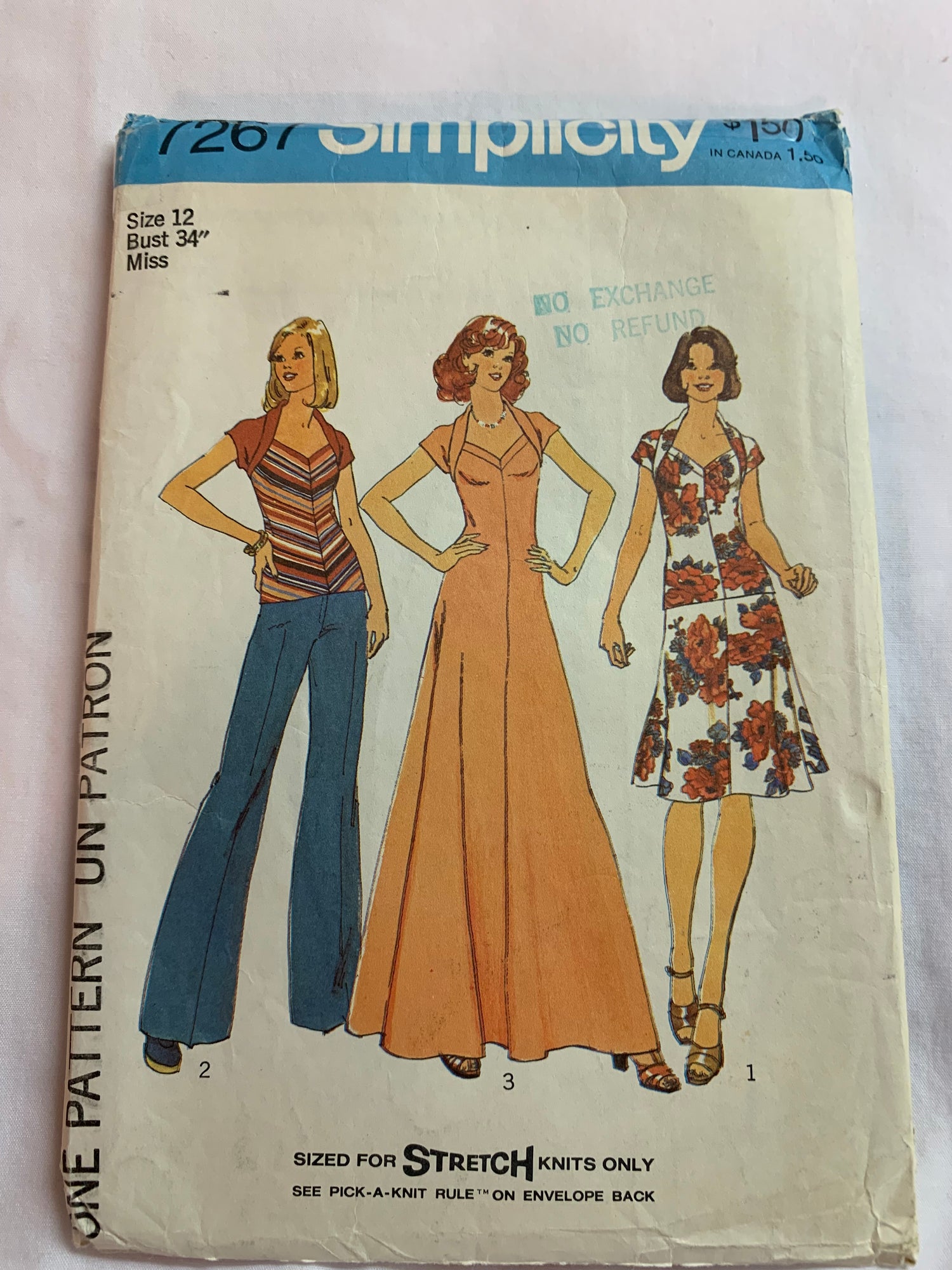 Simplicity Sewing Pattern 7267 Misses'/Junior Petites Dress Top, Skirt, Two Lengths, Flared, Short Sleeves, Collar, Size 12, Cut, Vintage 1975