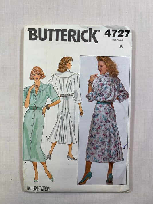 Butterick 4727 Misses' Dress, Belt, Size 8, Uncut, Vintage 1987
