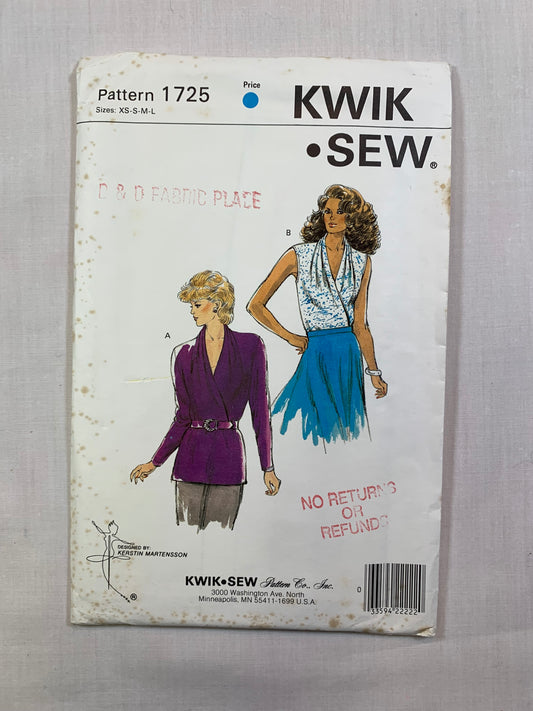 KWIK 1725 Misses' Shirts, Tops, Size XS-L, Uncut, Vintage 1988