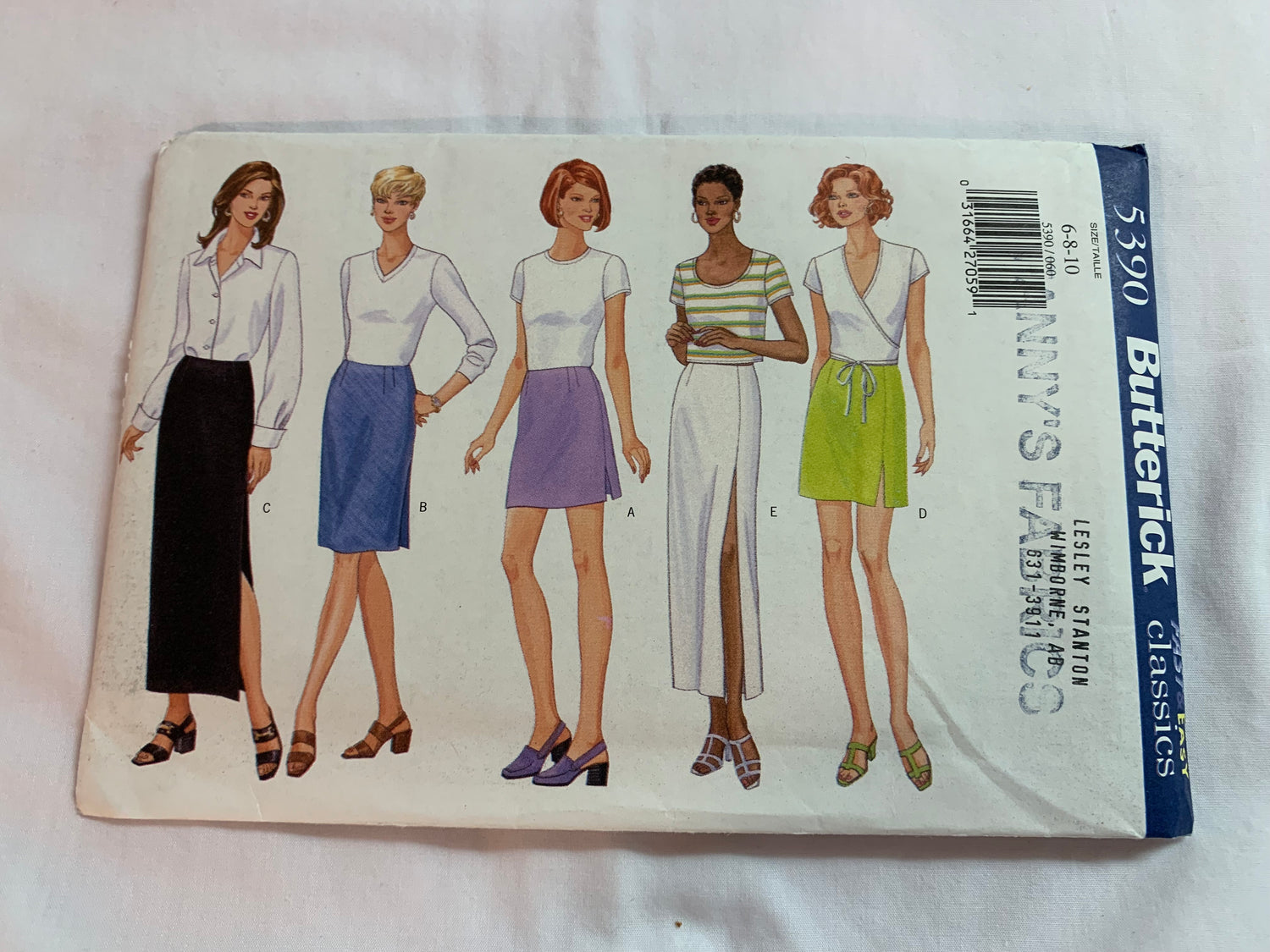 Butterick Sewing Pattern 5390 Misses'/Misses' Petite Skirt, Semi-Fitted, 3 Lengths, Zipper Back, Slit, Straight, Size 6-10, Uncut, Vintage 1998