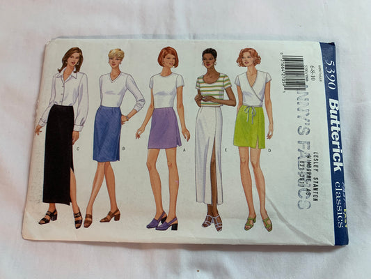 Butterick Sewing Pattern 5390 Misses'/Misses' Petite Skirt, Semi-Fitted, 3 Lengths, Zipper Back, Slit, Straight, Size 6-10, Uncut, Vintage 1998
