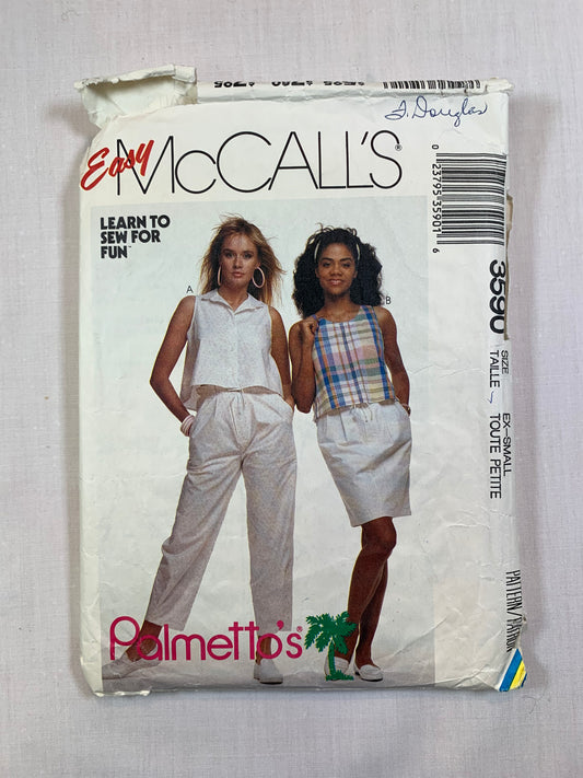 McCall's 3590 Misses' Tops, Skirt, Pants, Size 6-8, Cut, Vintage 1988