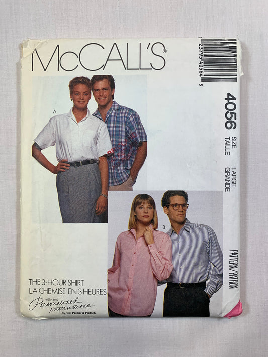 McCall's 4056 Misses' Men's Teens' Shirt, Size 40-42, Uncut, Vintage 1988