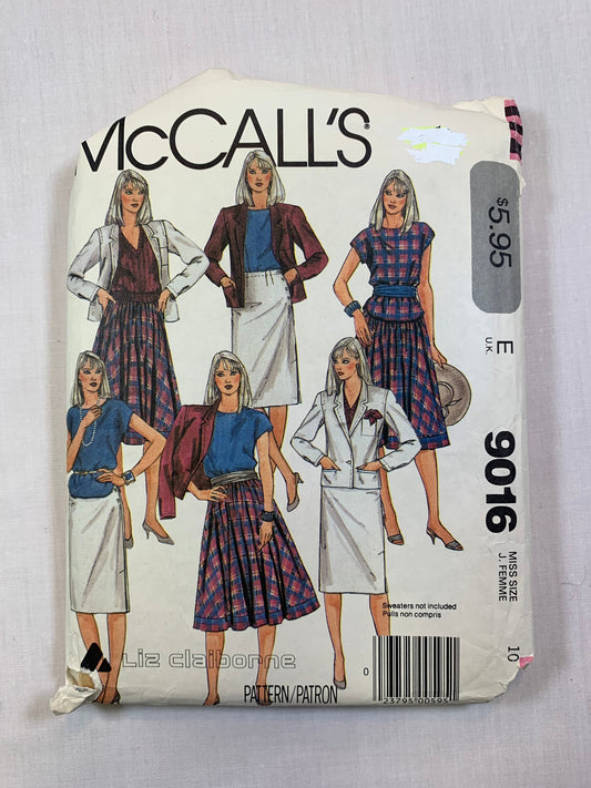 McCall's 9016 Misses' Jacket, Top, Skirt, Size 10, Cut, Vintage 1984