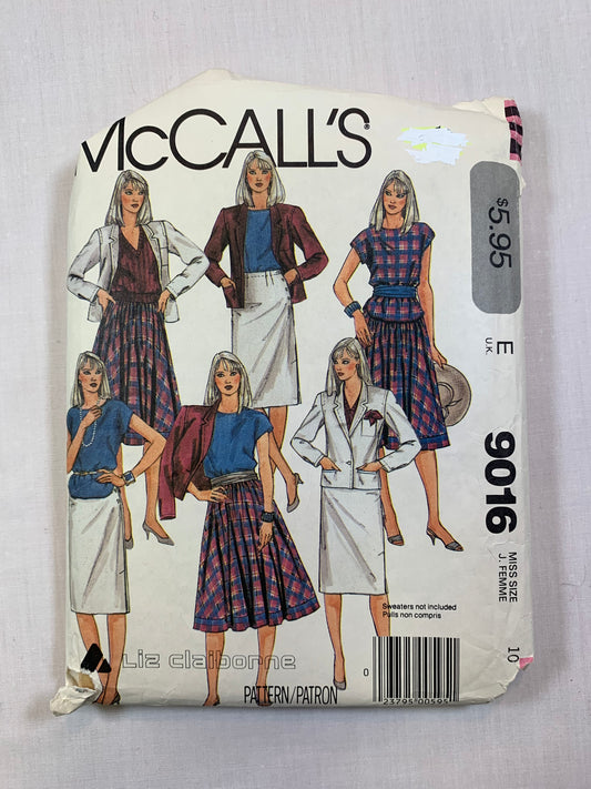 McCall's 9016 Misses' Jacket, Top, Skirt, Size 10, Cut, Vintage 1984