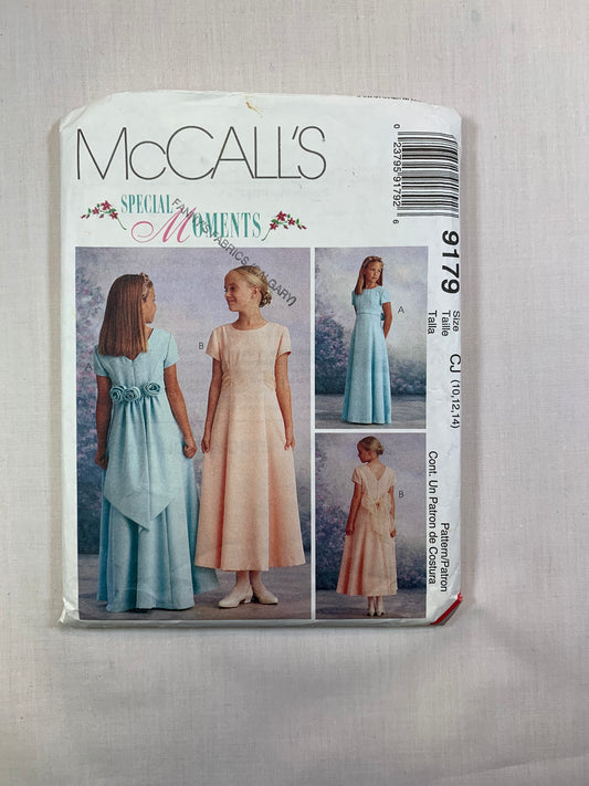 McCall's 9179 Girls' Dresses, Size 10-14, Cut, Vintage 1998