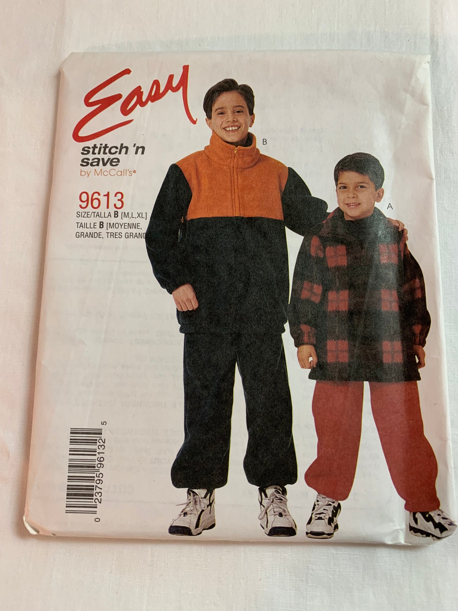 McCall's Sewing Pattern Stitch 'N Save 9613 Boys' Pullover Top, Pull-ON Pants, Elastic Bottoms, Front Zipper, Pockets, Elastic Waist, Size 7-16, Uncut, Vintage 1998