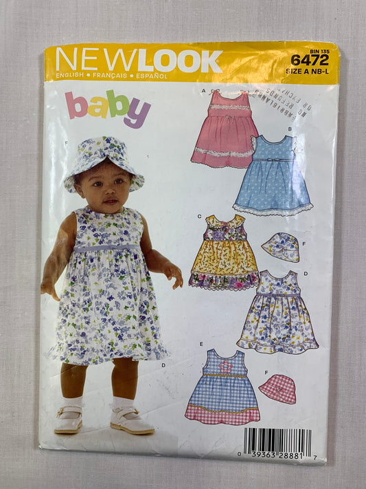 Simplicity New Look 6472 Toddlers' Dress, Hat, Size 7-24 Pounds, Cut, 2006