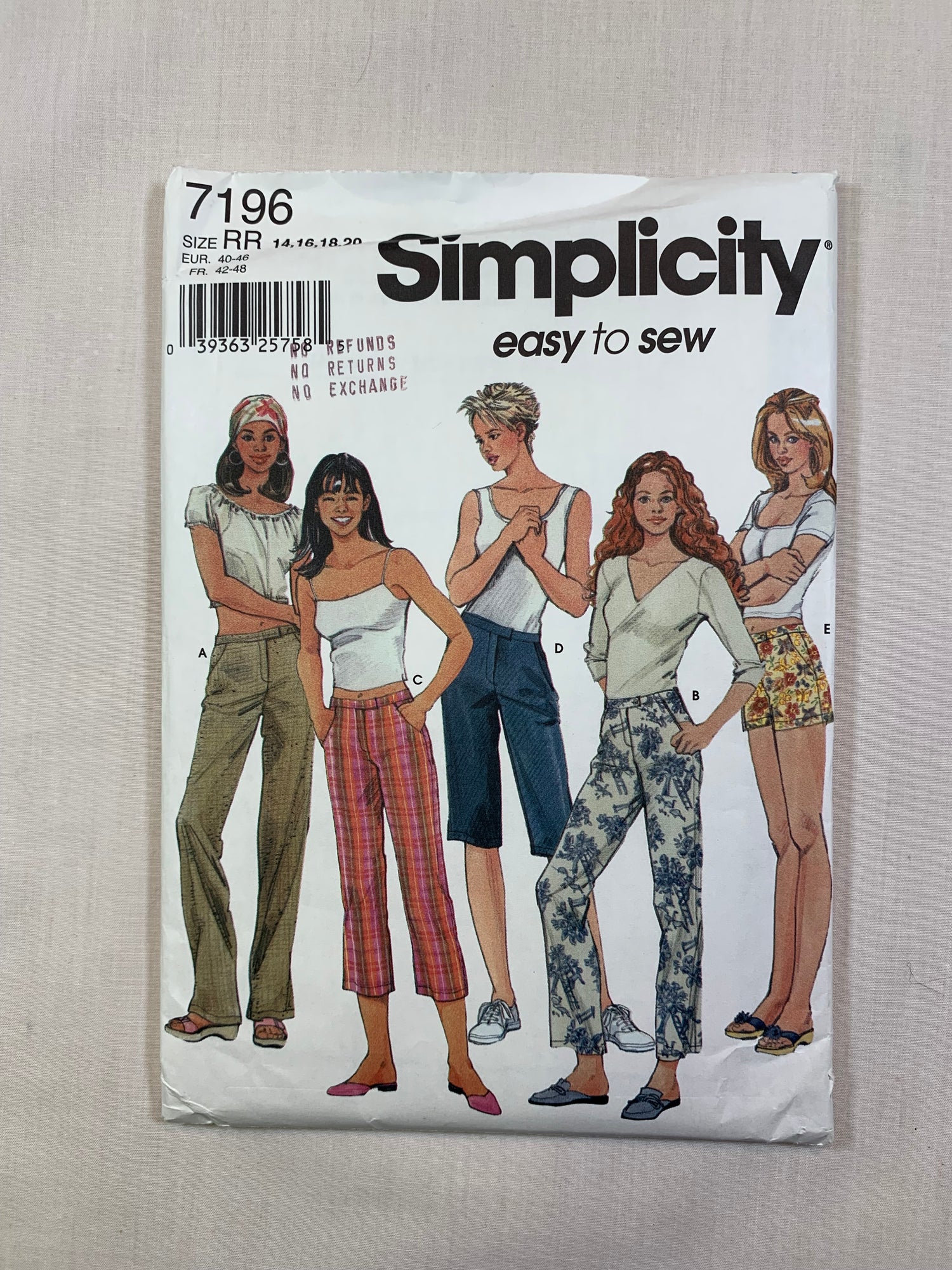 Simplicity 7196 Misses' Pants, Shorts, Size 14-16, Cut,2002