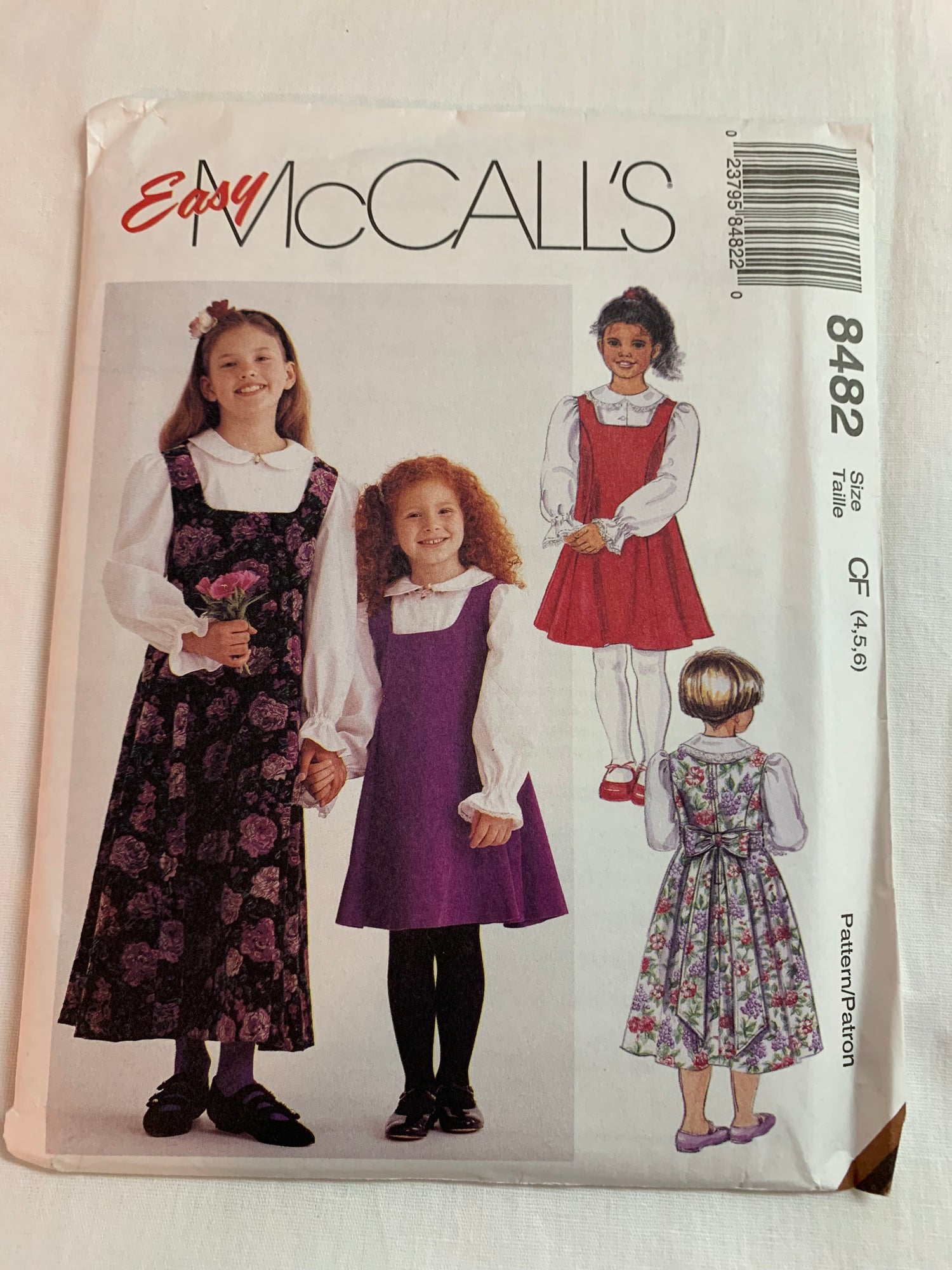 McCall's Sewing Patterns 8482 Girl's Jumper, Two Lengths, Blouse, Princess Seams, Zipper Back, Sash, Size 4-6, Uncut, Vintage 1996
