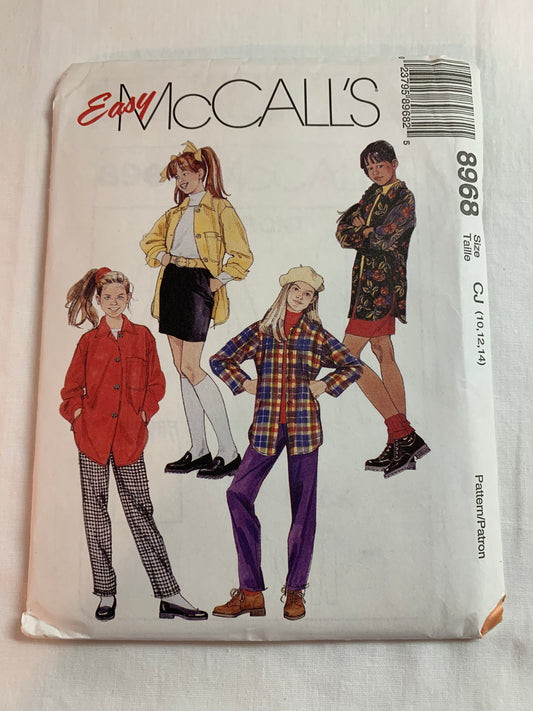 McCall's Sewing Pattern 8968 Girls' Shirt-Jacket, Pants, Skirt, Elastic Waist, Pockets, Size 10-14, Uncut, Vintage 1997