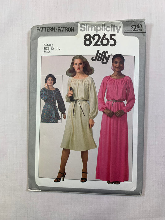 Simplicity 8265 Jiffy Misses' Dress, Size 10-12, Cut, Vintage 1977