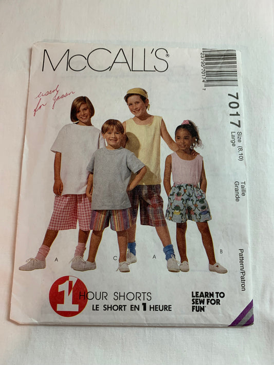 McCall's Sewing Pattern 7017 Boys'/Girls' Shorts, Two Lengths, Pockets, Elastic Waist, Pull-On, Size 8-10, Cut, Vintage 1994