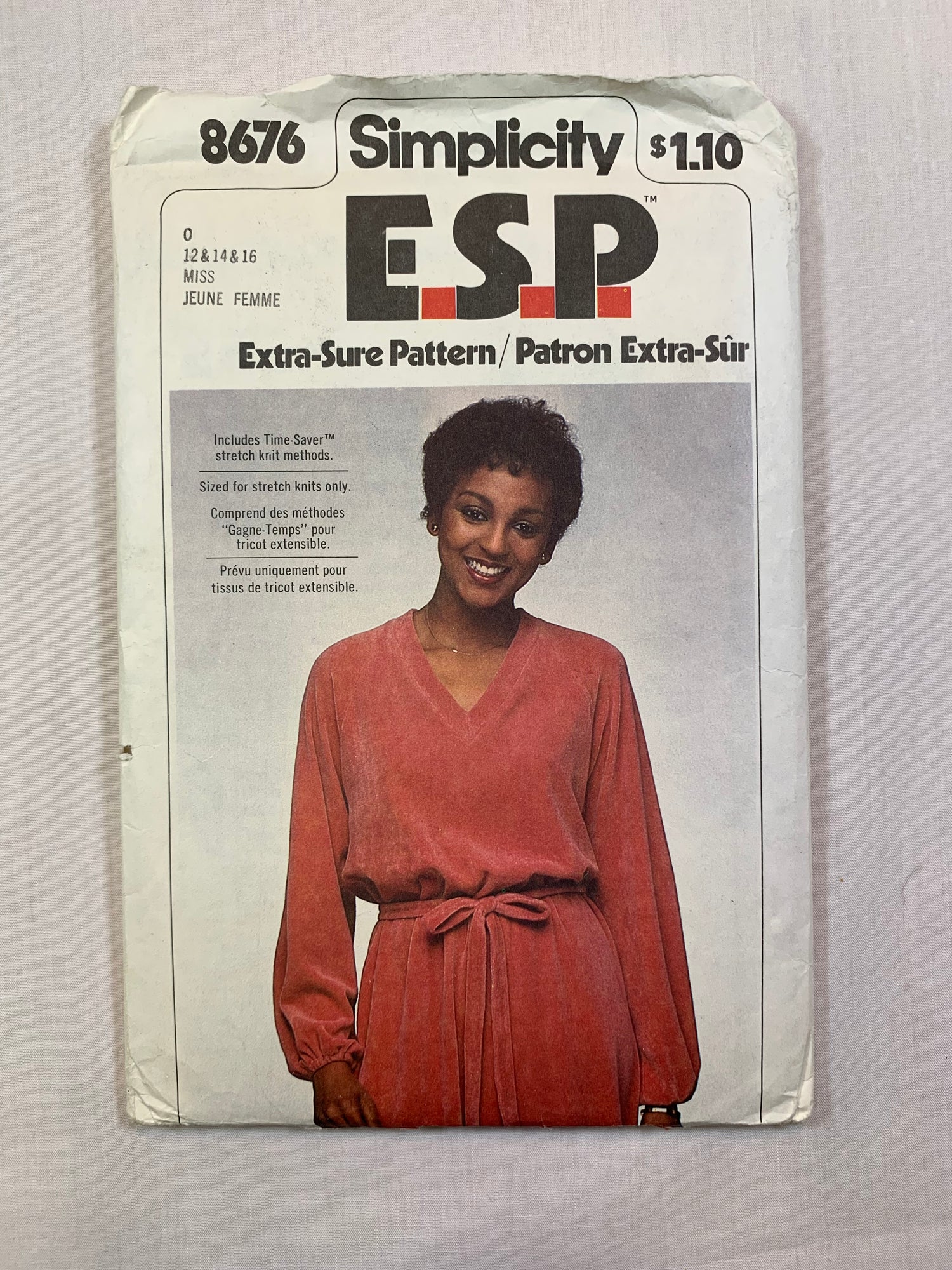 Simplicity 8676 Misses' Dress, Tie Belt, Size 12-16, Cut, Vintage 1978