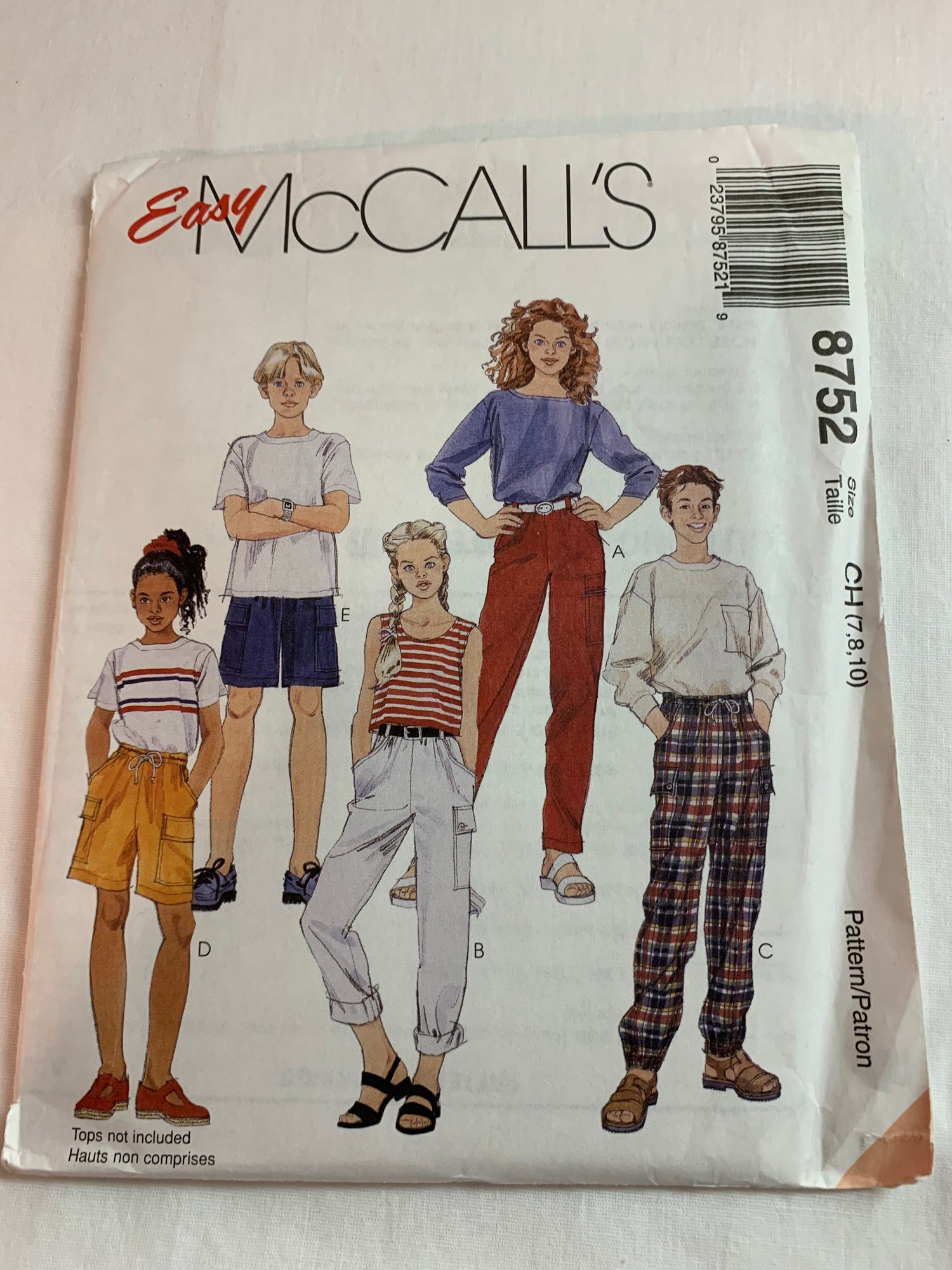 McCall's Sewing Pattern 8752 Girls'/Boys' Pants, Shorts, Pull-On, Elastic Waist, Pockets, Size 7-10, Uncut, Vintage 1997