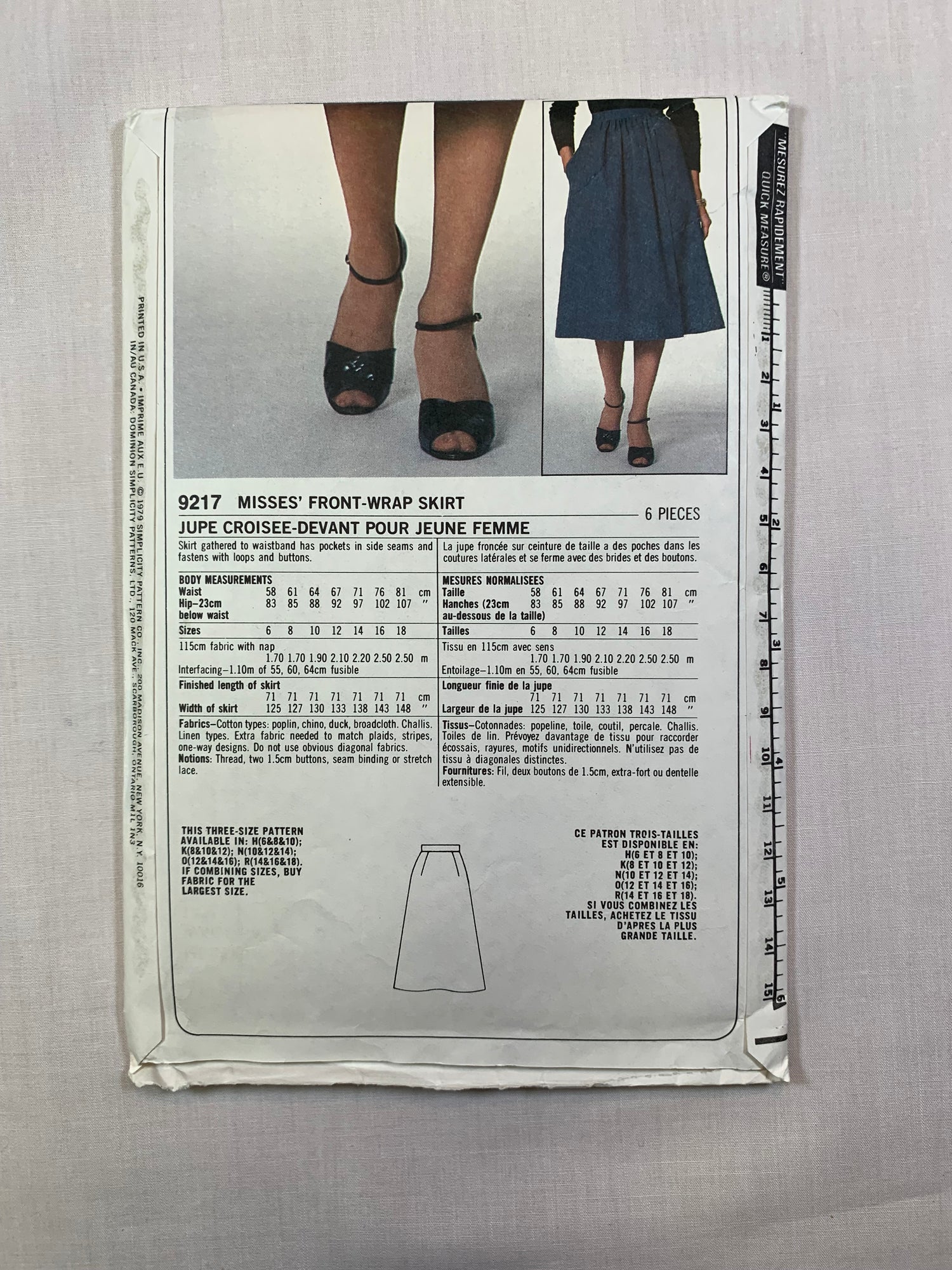 Simplicity 9217 Misses' Front Wrap Skirt, Size 6, Cut, Vintage 1979