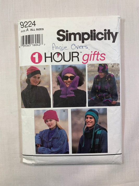 Simplicity Sewing Pattern 9224 Misses'/Men's/Teens, Outerwear Accessories, Vest, Hat, Mittens, Scarf, Beret, Size S-L, Cut, Vintage 1994
