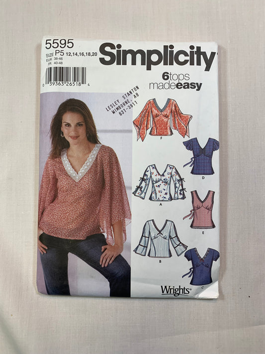 Simplicity 5595 Misses' Top, Shirt, Size 12-20, Uncut, 2003