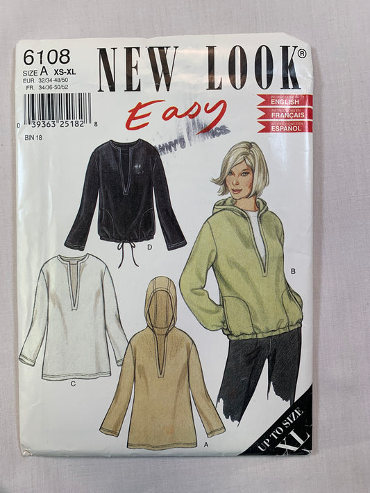Simplicity New Look 6108 Hooded Top, Skirt, Size 6-12, Cut