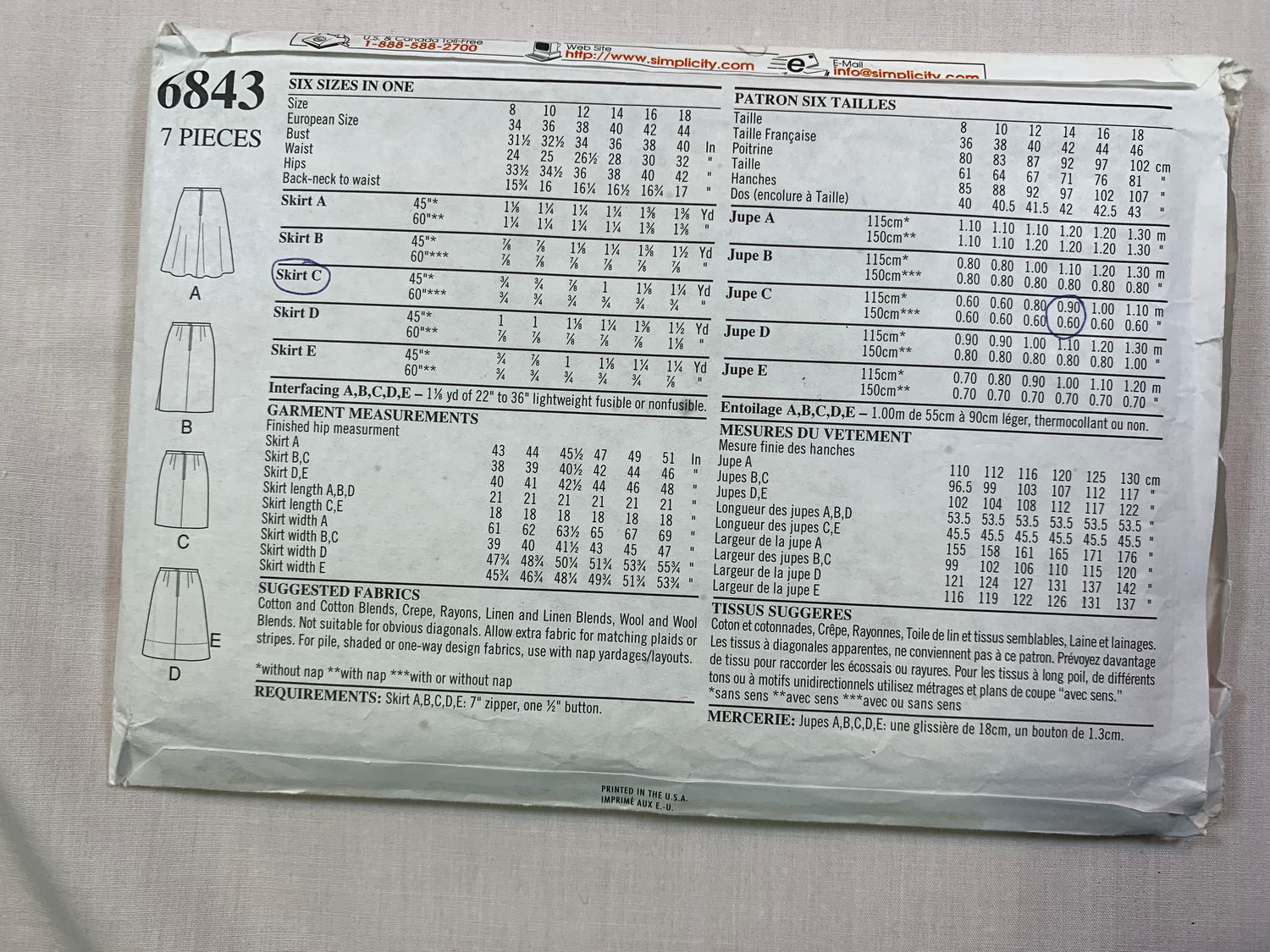 Simplicity New Look 6843 Misses' Skirts, Size 6-16, Cut