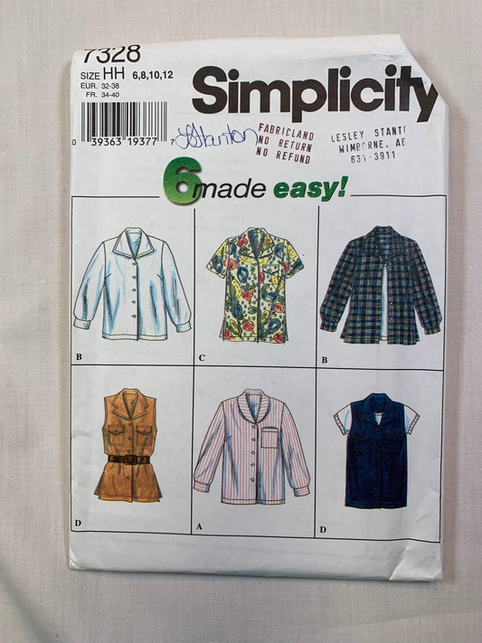 Simplicity 7328 Misses' Shirt, Size 6-12, Uncut, Vintage 1996 Media 1 of 2