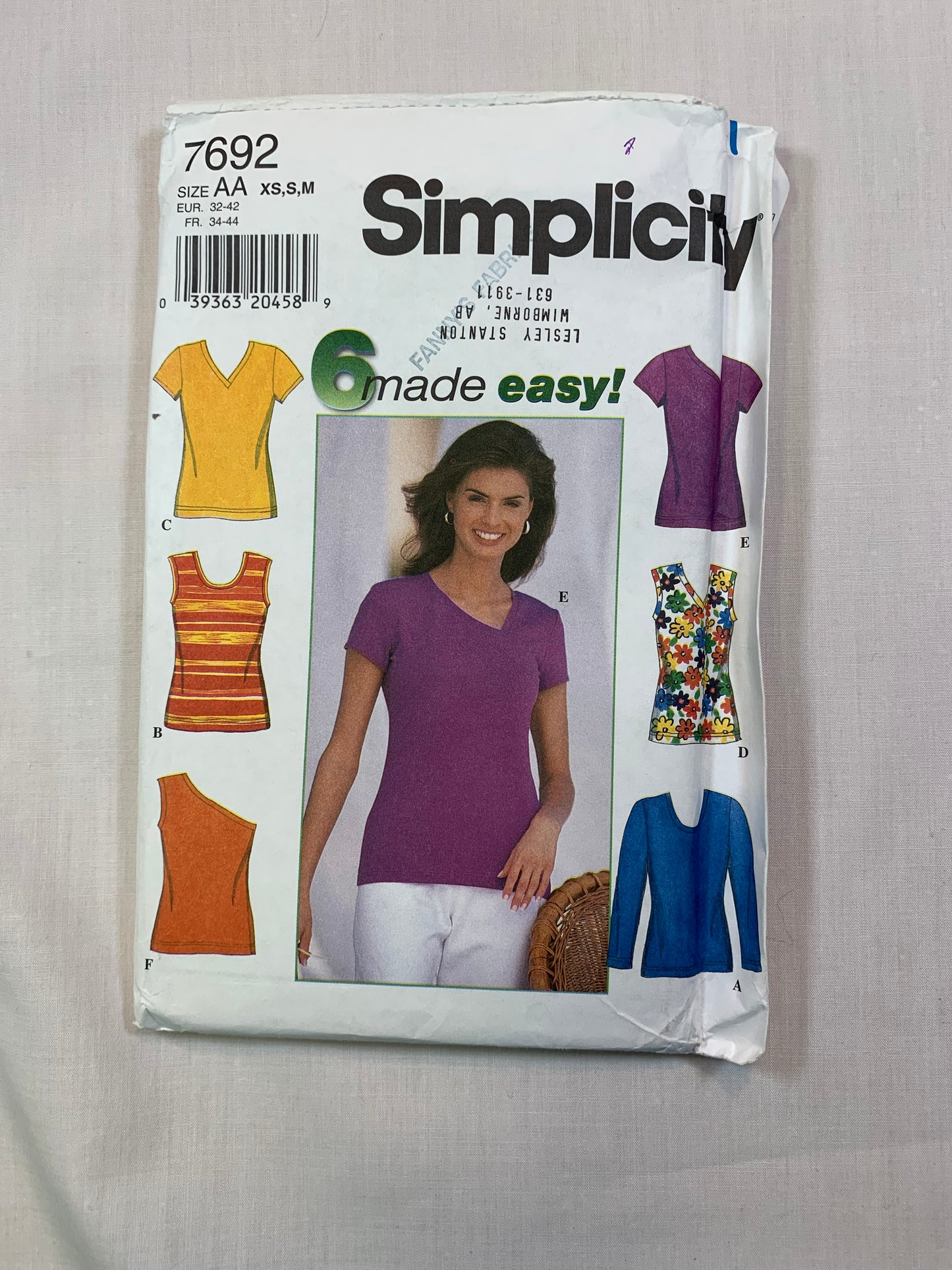 Simplicity 7692 Misses' Knit Tops, Size 6-16, Uncut, Vintage 1997