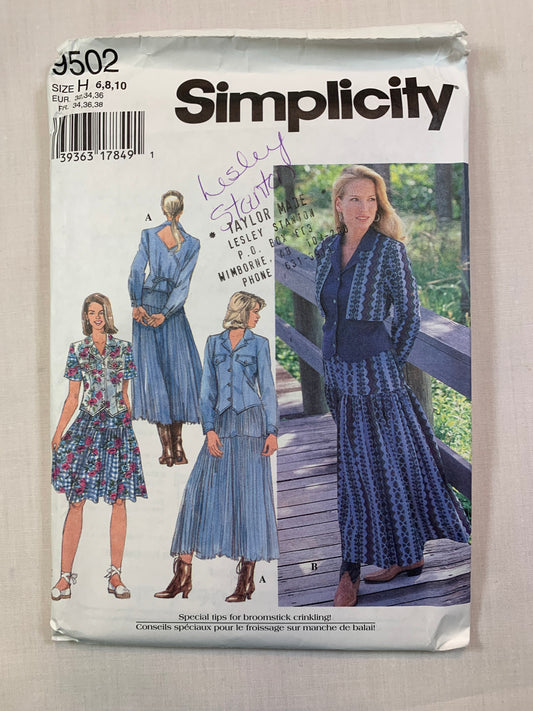 Simplicity 9502 Misses' Two Piece Dress, Size 6-10, Uncut, Vintage 1995