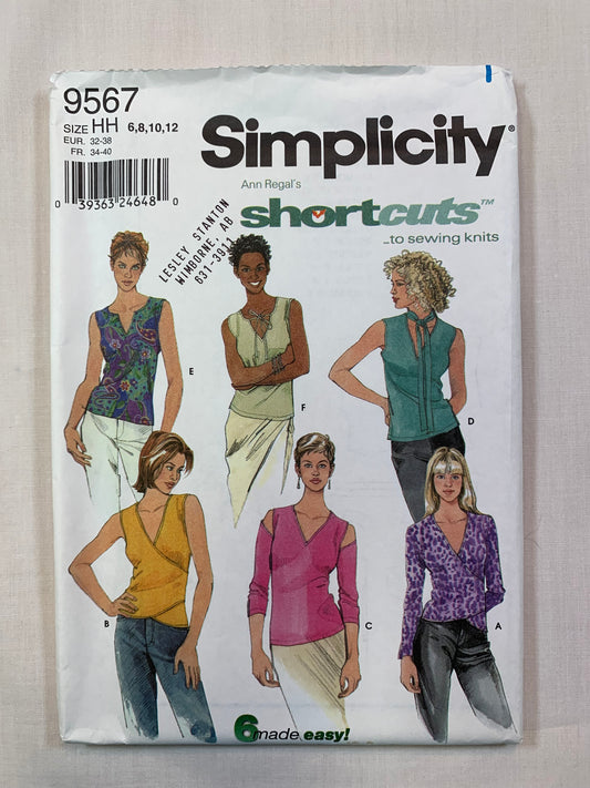 Simplicity 9567 Misses' Knit Tops, Size 6-12, Uncut, 2001