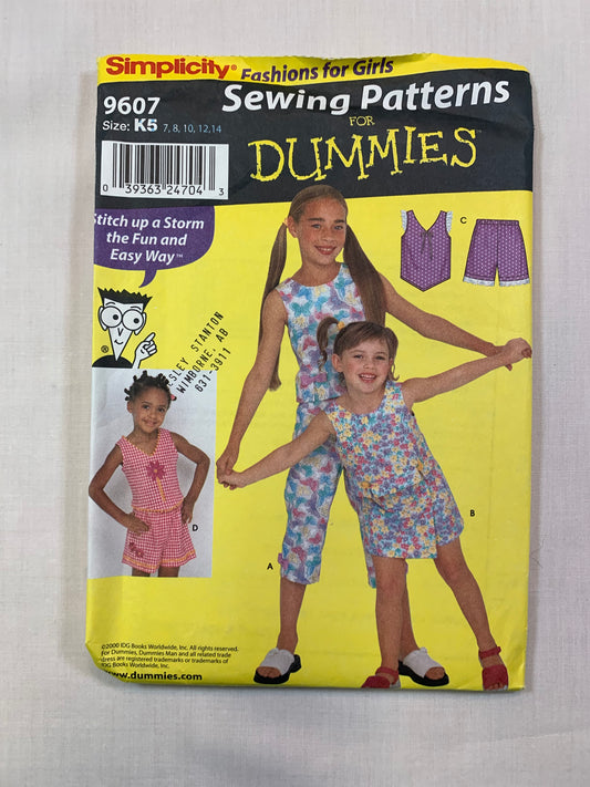 Simplicity 9607 For Dummies Girls' Shorts, Top, Size 7-14, Uncut, 2001