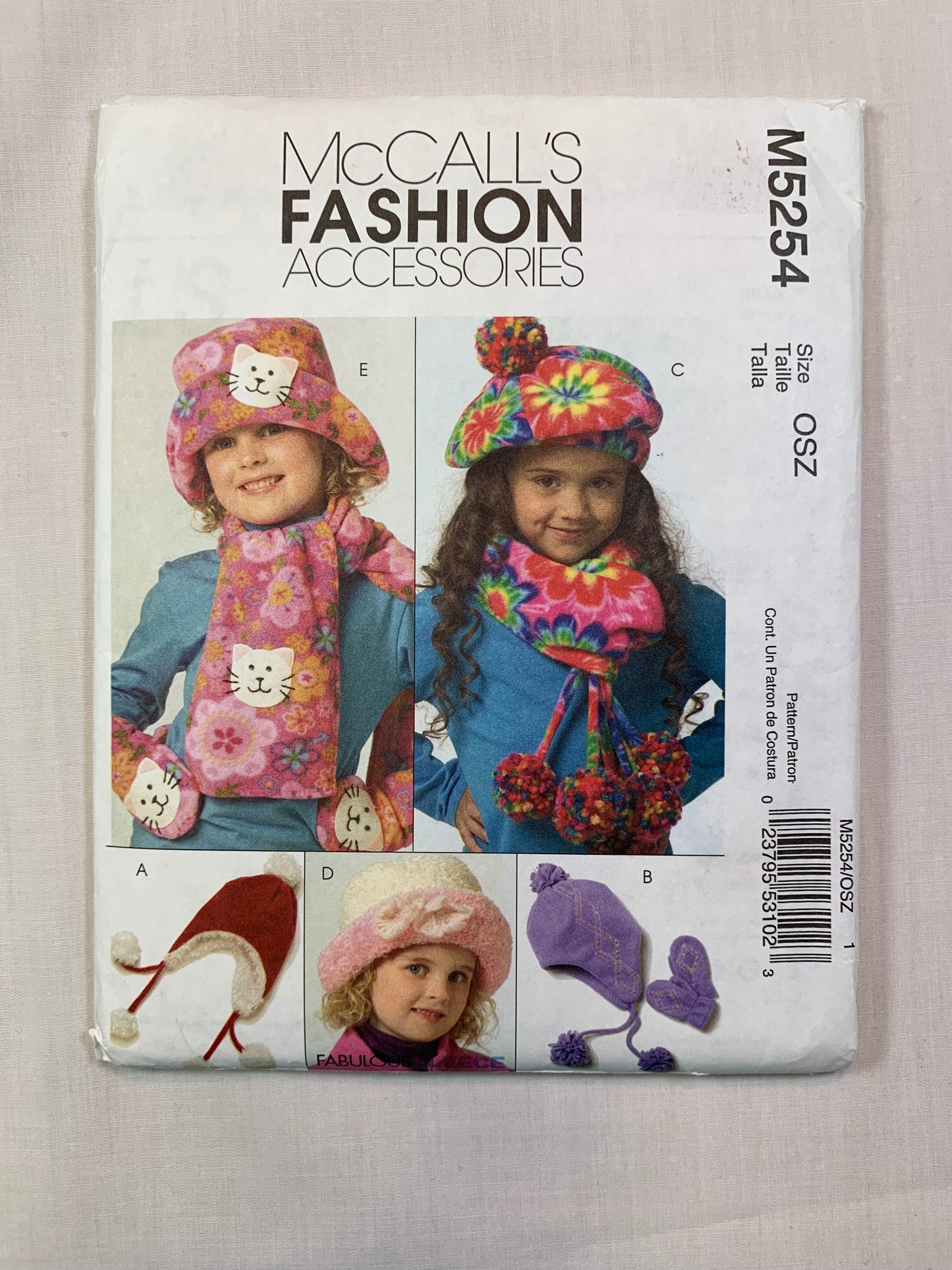 McCall's M5254 Children's Girls' Hats, Scarves, Mittens, Size S-L, Cut, 2006