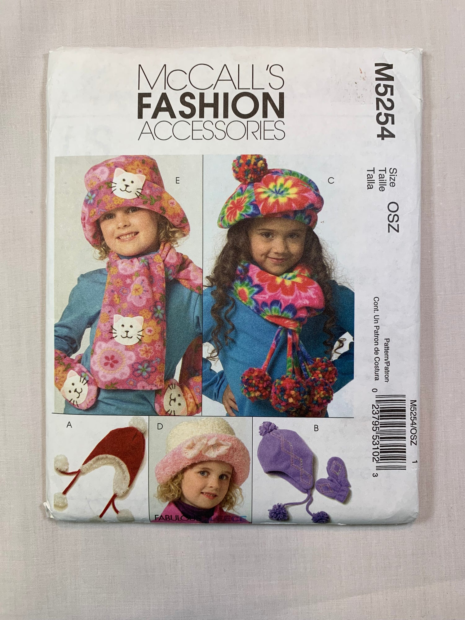 McCall's M5254 Children's Girls' Hats, Scarves, Mittens, Size S-L, Cut, 2006