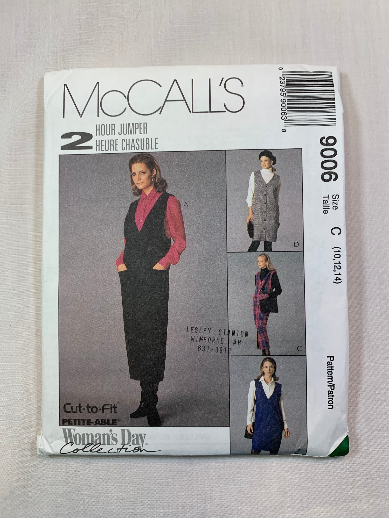 McCall's 9006 Misses' Jumper, Dress, Shirt, Size 10-14, Uncut, Vintage 1997