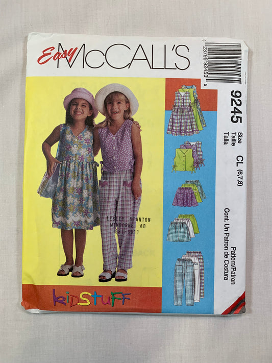 McCall's 9245 Girls' Tops, Dress, Skirt, Shorts, Pants, Size 2-4, Cut, Vintage 1991