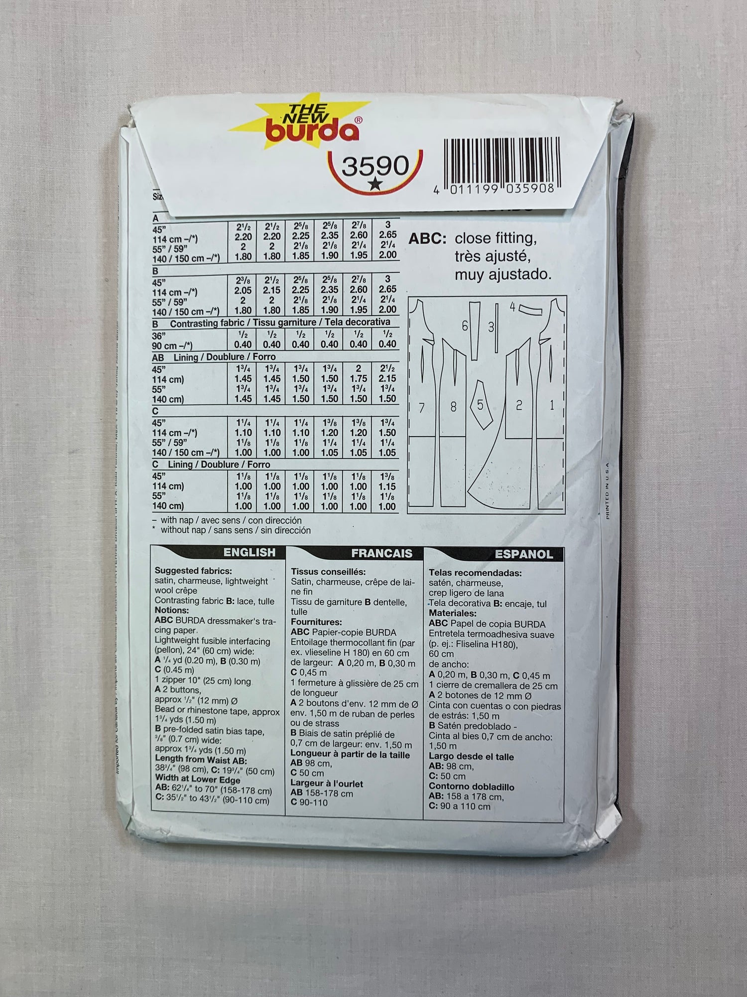 Burda Sewing Pattern 3590 Misses' Dress, Two Lengths, Sleeveless, Zipper Back, Close-Fitting, Size 8-18, Uncut, 2017