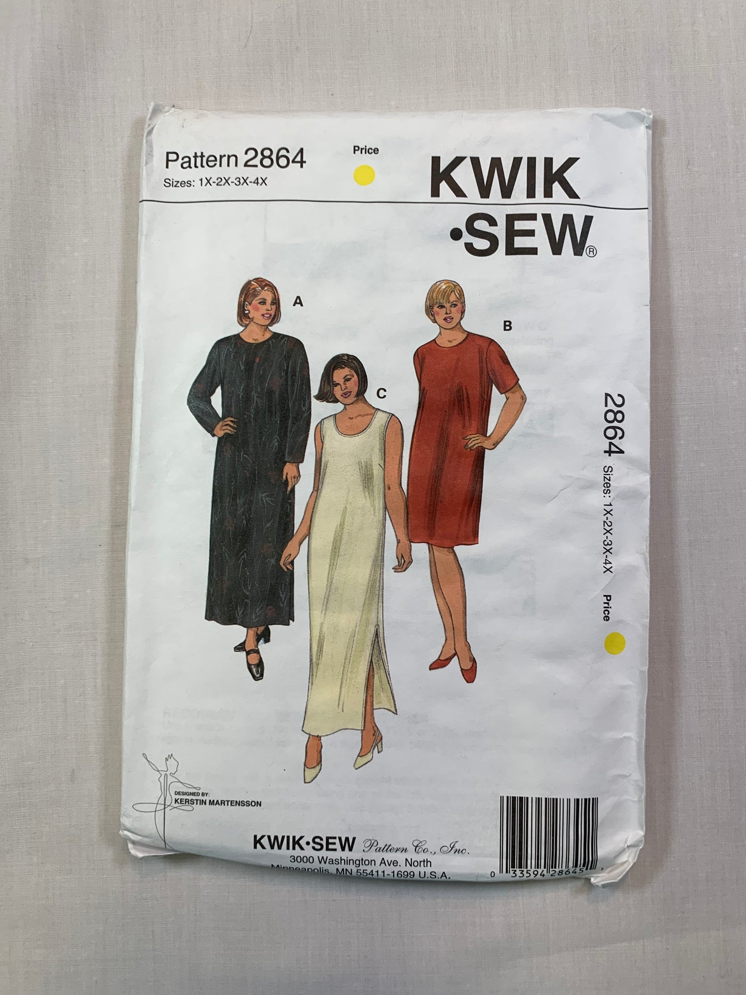 KWIK 2864 Misses' Dresses, Size 1X-4X, Uncut, Vintage 1999