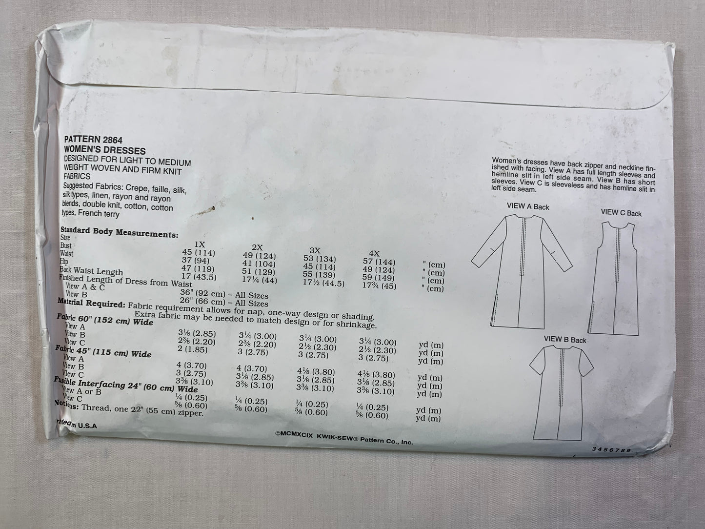 KWIK 2864 Misses' Dresses, Size 1X-4X, Uncut, Vintage 1999