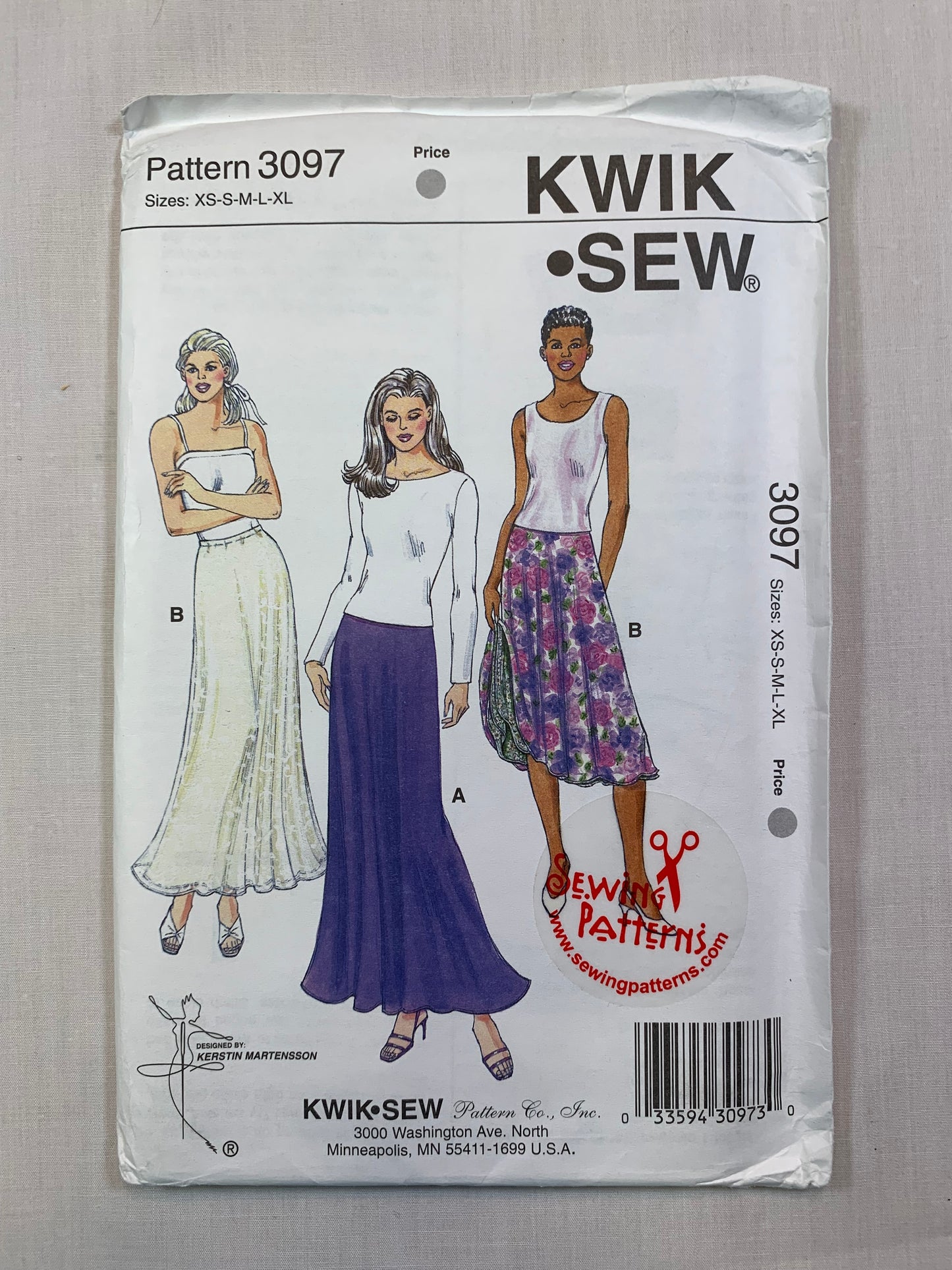 KWIK 3097 Misses' Skirts, Size XS-XL, Uncut, 2002
