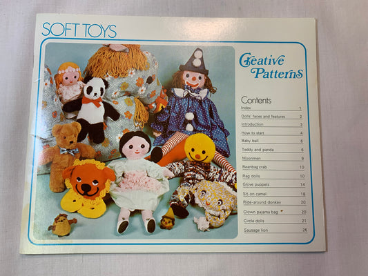 Soft Toys, Creative Patterns, Uncut, Stuffies, Stuffed Toys, Ball, Teddy, Panda, Rag, Crab, Puppets, Camel, Clown Pajama Bag, Dolls, Lion, Vintage 1975