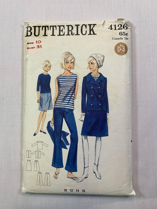 Butterick 4126 Misses' Jacket, Overblouse, Skirt, Pants, Size 10, Cut, Vintage 1960
