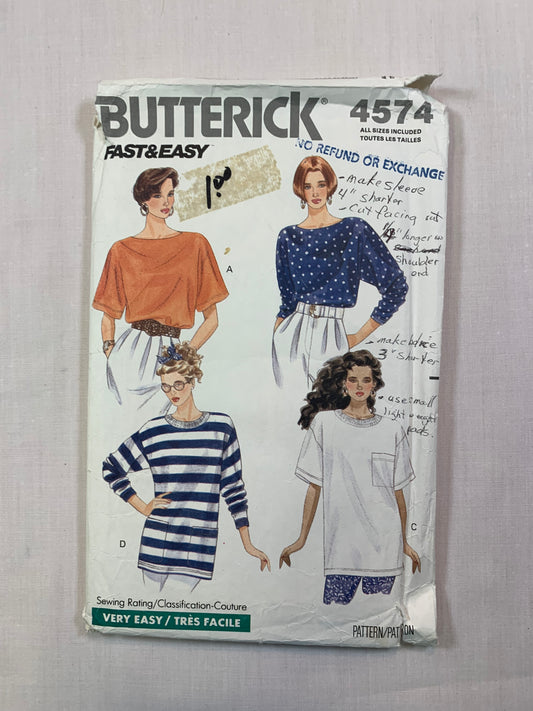 Butterick 4574 Misses' Top, Size 6-10, Cut, Vintage 1990
