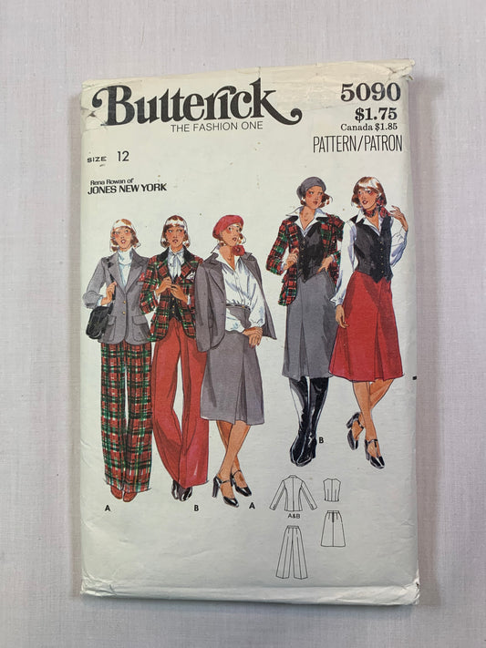 Butterick 5090 Misses' Jacket, Vest, Skirt, Pants, Size 12, Cut, Vintage 1970