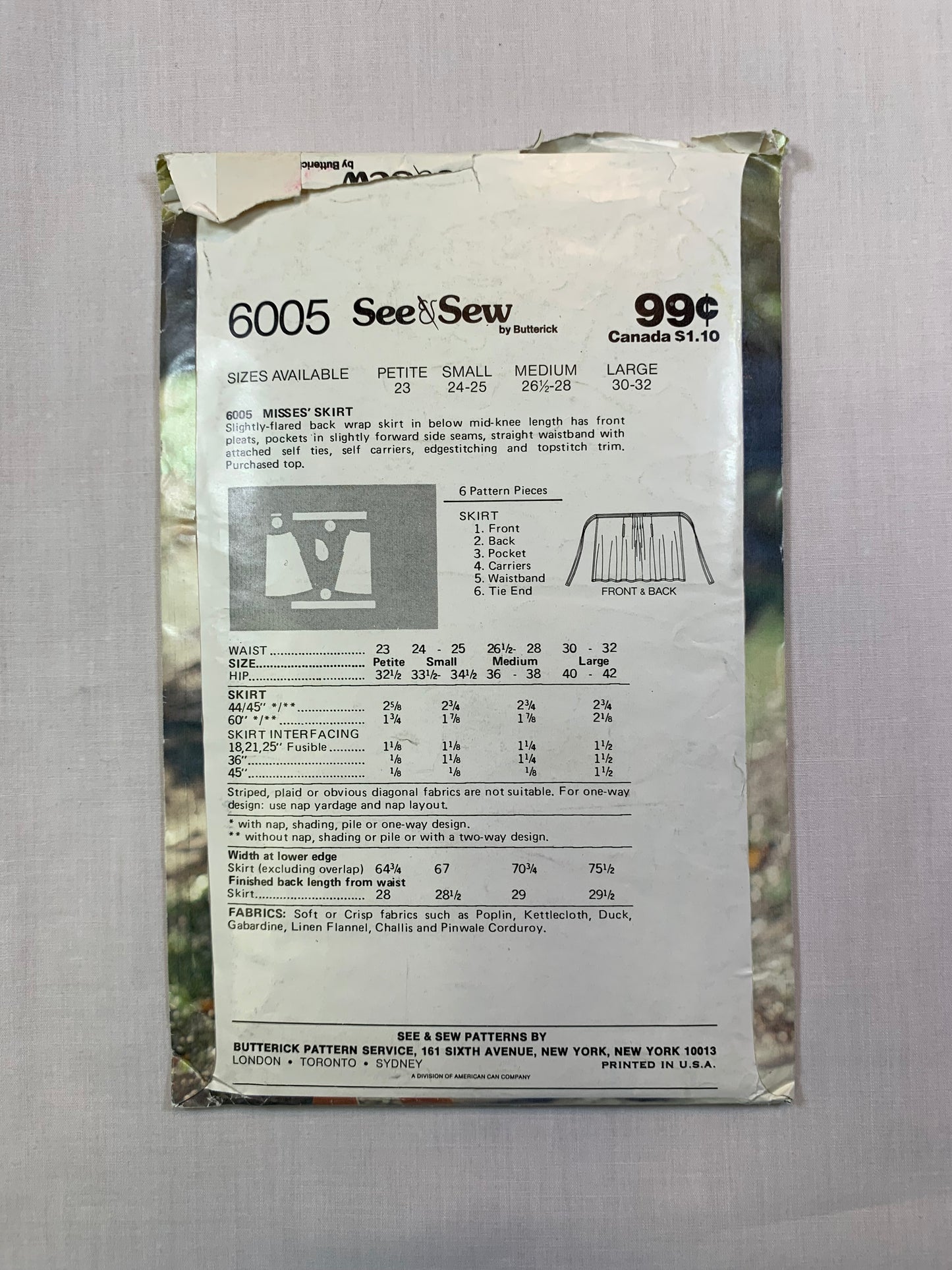 Butterick 6005 See & Sew Misses'/Petite Dress, Size 23, Uncut, Vintage 1980