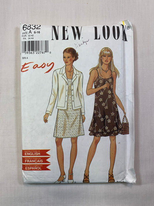 Simplicity New Look 6832 Misses' Dress, Jacket Size 6-12, Cut, Vintage 1990