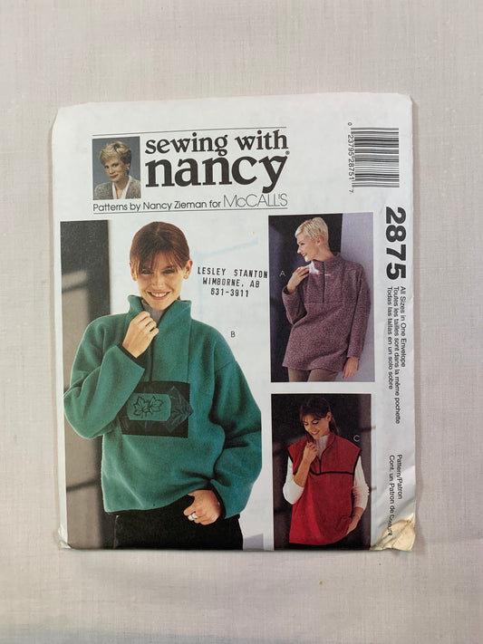 McCall's 2875 Misses/Miss Petite Top, Vest, Size 8-22, Uncut, 2000