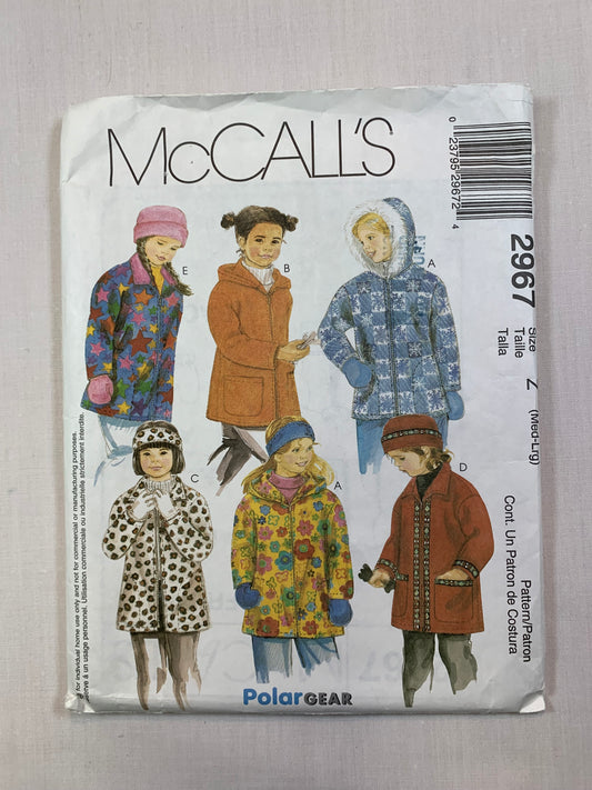 McCall's 2967 Children's, Girls' Jacket, Hat, Headband, Mittens, Size 7-12, Cut, 2000