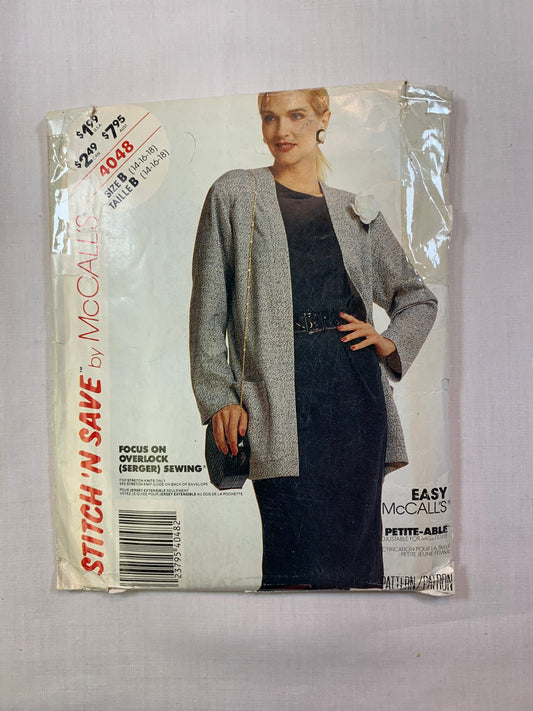 McCall's 4048 Misses' Jacket, Dress, Size 14-18, Uncut, Vintage 1988